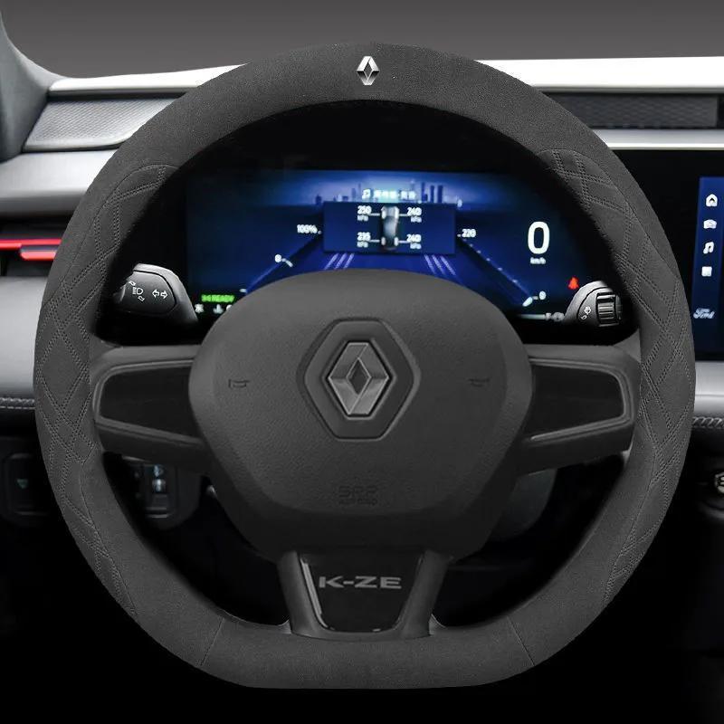 2026 Caliente Para Renault Pegatinas Interiores Cubierta de Volante de Gamuza para Coche 38cm Antideslizante Para Renault Sandero Duster Clio RS Captur Au