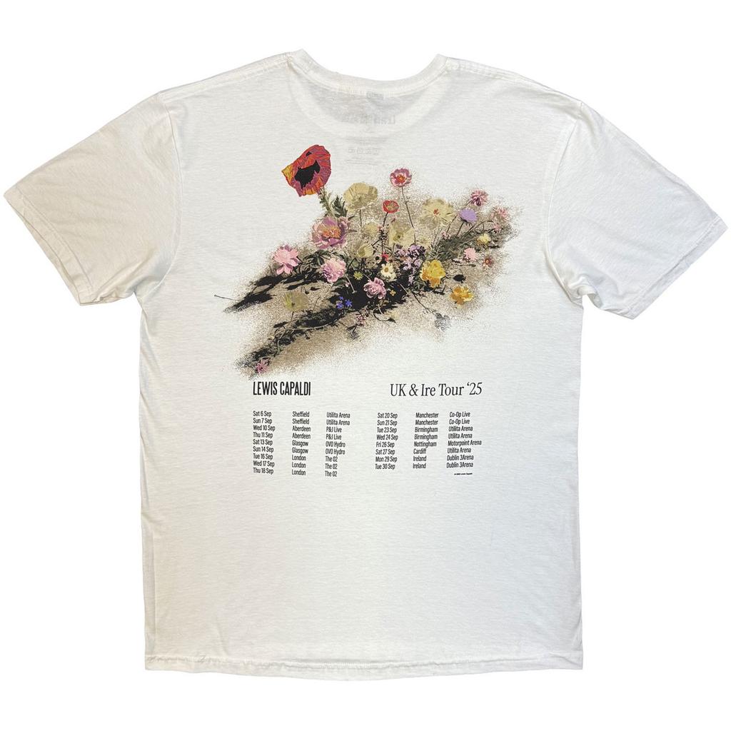 Lewis Capaldi Unisex Adult UK Tour Â´25 Flowers Back Print T-Shirt