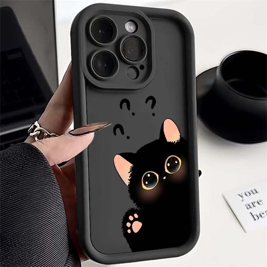 Phone Cover Case for iPhone 17 Pro Max 11 Air 17e 13 14 15 Plus 16 12 Pro Hello Cute Blacks Cat
