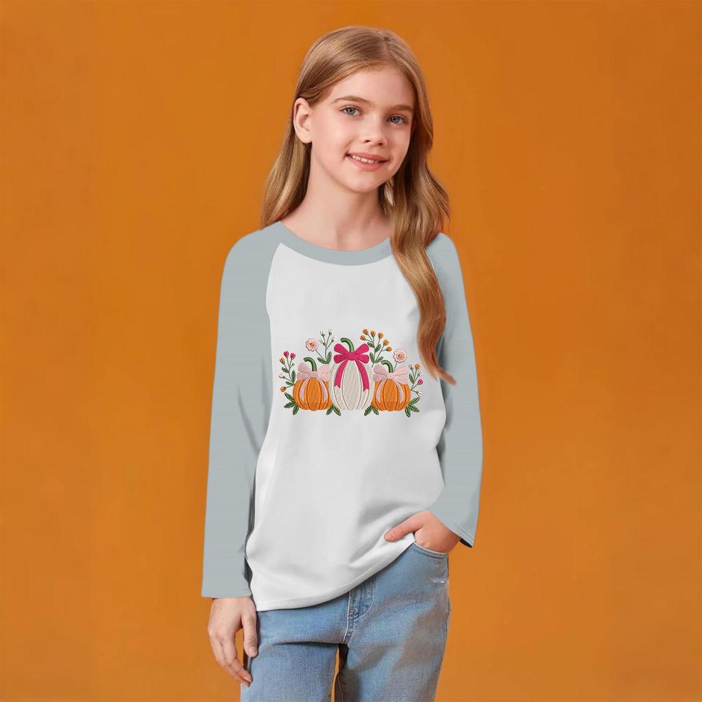 Kids' Fashionable Comfortable Christmas Print Neck Pullover Long Sleeve Top