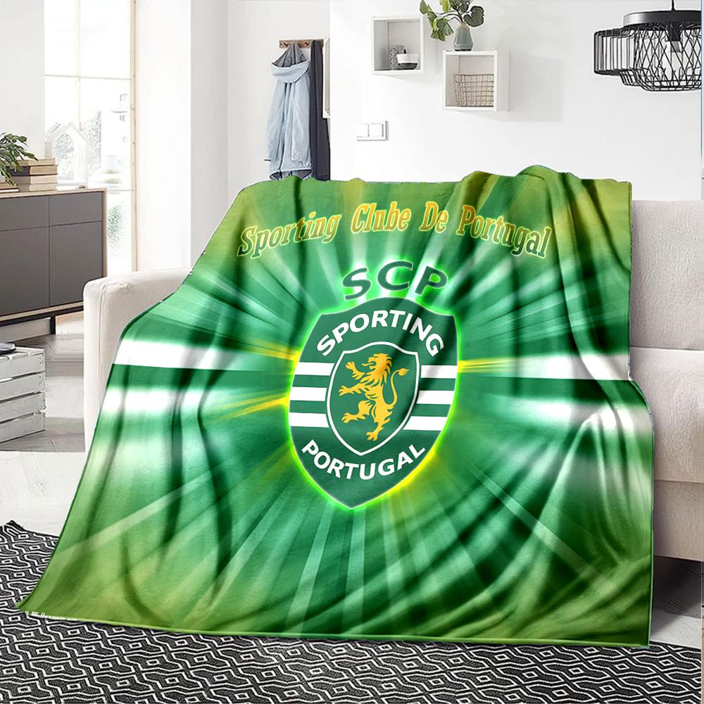 Sporting football Crest Flannel Blanket, Soft Polyester, Modern Design, All-Season for Camping, Travel, Gifts for holidays or birthdays