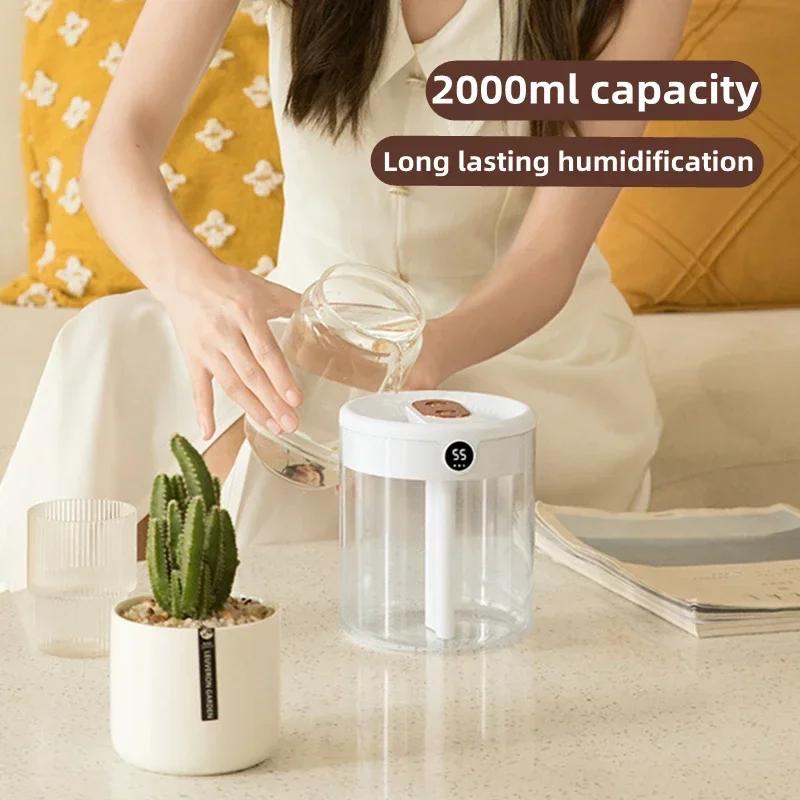 2000ML Air Humidifier USB Dual Spray Ultrasonic Cool Mist Essential Oil Diffuser Humidifier LED Lamp Essential oil diffusers