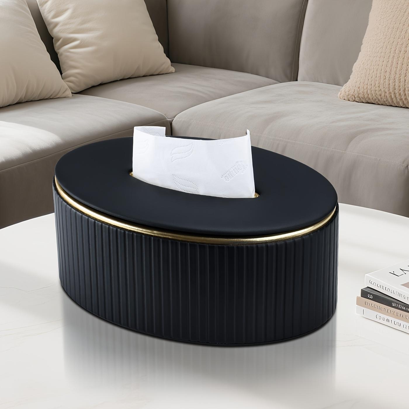 

1PC Elegant Bloom, Accompanied By Luxury, Light Luxury Vertical Stripe PU Leather Oval Tissue Box, Exquisite Phnom Penh Napkin Extraction Box чорний