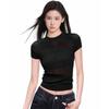 2026 Summer Knitted Short Sleeve Slim Fit Women's T-shirt New Mock Neck Fashion Casual Sweet Solid Color Hollow Elegant Top Casual Knitwear