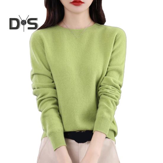 Women Bottoming Sweater Imitation Cashmere Crew Neck Sweater Long Sleeve Solid Color Slim Fit Ribbed Trim Knitting Tops