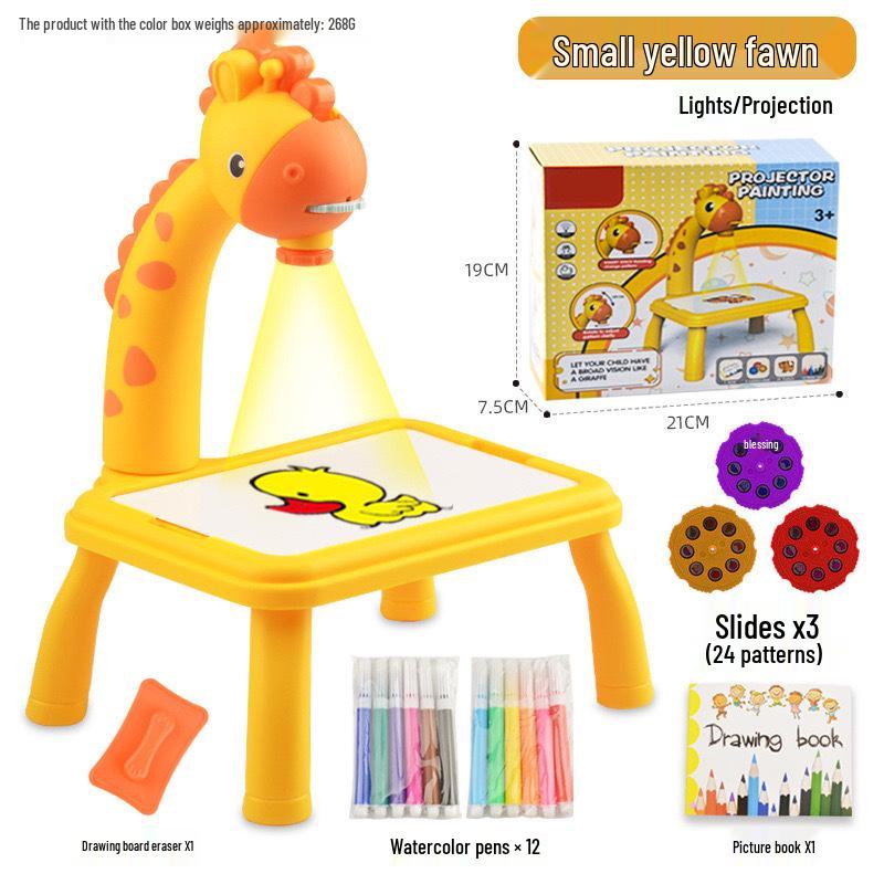 Multifunctional Cartoon Deer Projection Drawing and Writing Table Toy Set for Kids