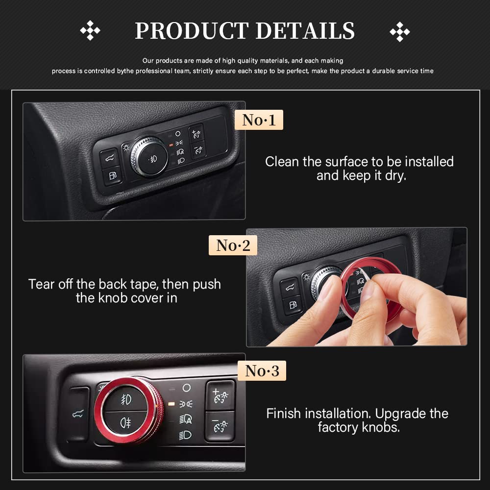 LECART Red Headlight Switch Knob Covers Fit for Ford Explorer 2024 Auto Interior Accessories Auto Decor Trims Metal Sticker