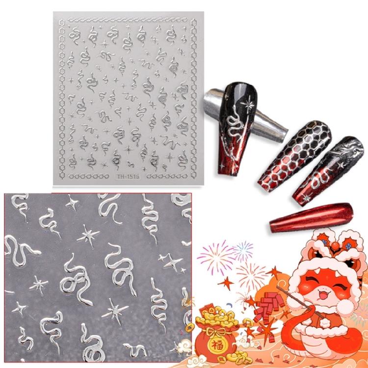 1 Sheet Fashion Nail Art Decals for Chinese New Year Manicure Decors with Cartoon Snake PatternsNail Salon Accessories