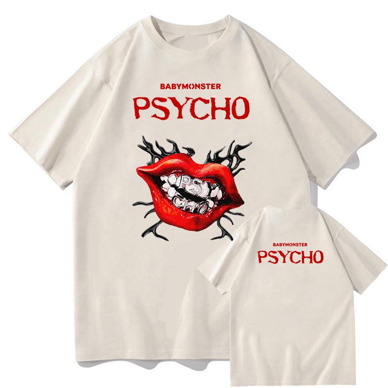 

New BABYMONSTER PSYCHO T Shirts Graphic Printing Cotton Tees Loose Fashion Female Tee Shirt Men Clothing Quality Tops Streetwear L