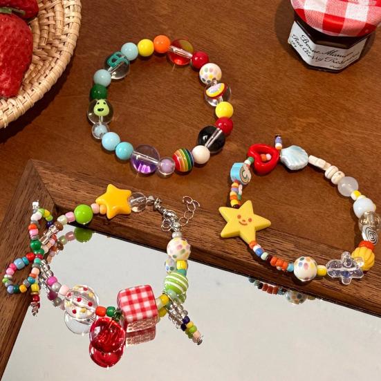Bracelet Handmade Texture Matching Beads Heart Star Fruit Decor Kids Bracelet Contrasting Color Design Elastic Cord Wristband