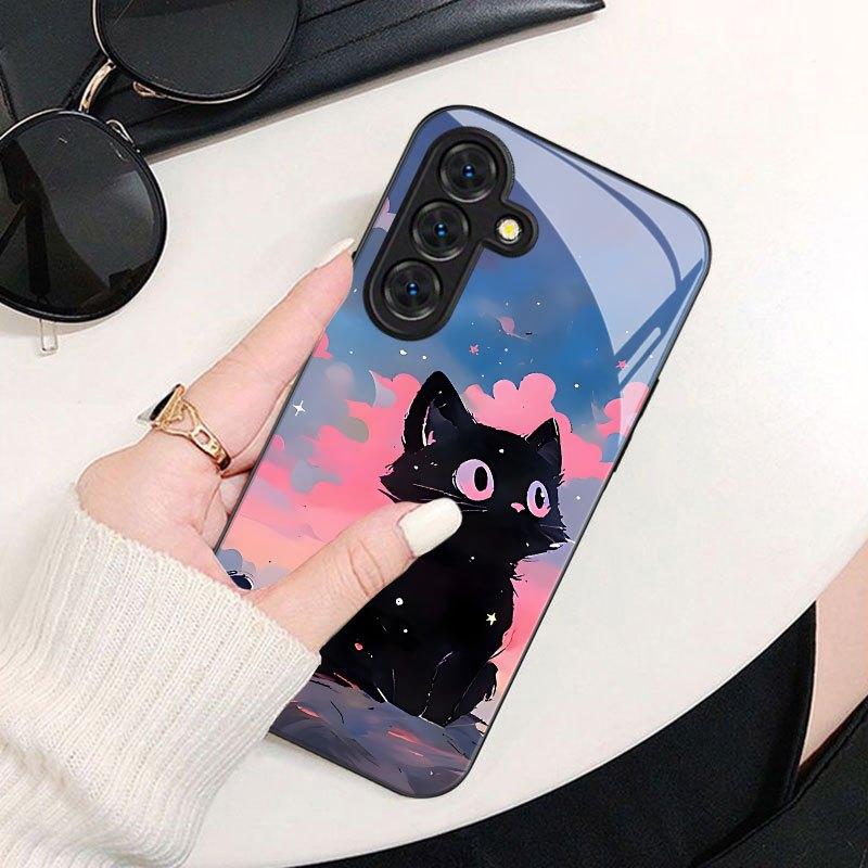 Phone Case Glass TPU PhoneCase for Samsung Galaxy S26 S25 S24 S23 S22 S21 FE Ultra Plus Dropresistant Cartoon Cat