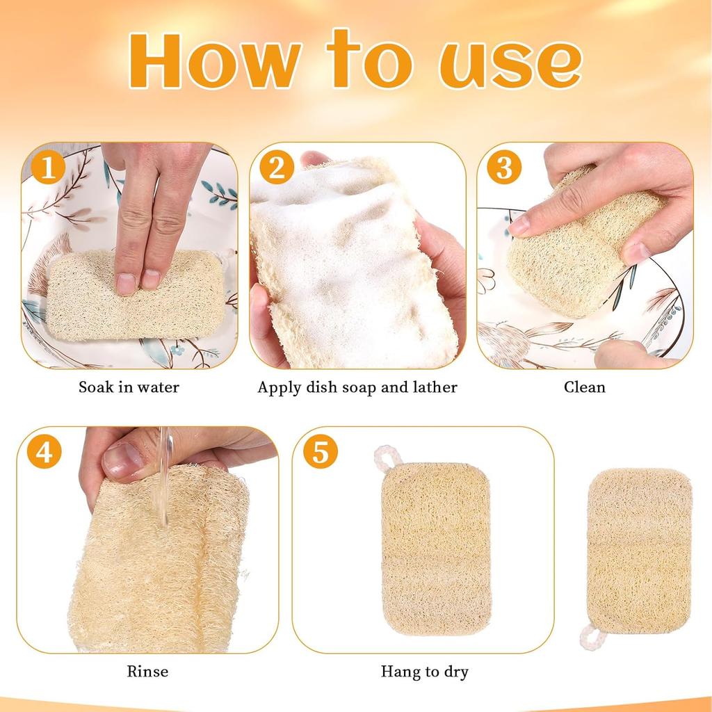 6 PCS Natural Loofah Dish Sponge,2.3 * 4,3 Inches Loofah Kitchen Sponge,Eco Sponges Kitchen,Natural Sponges for Dishes,No Damage Tableware