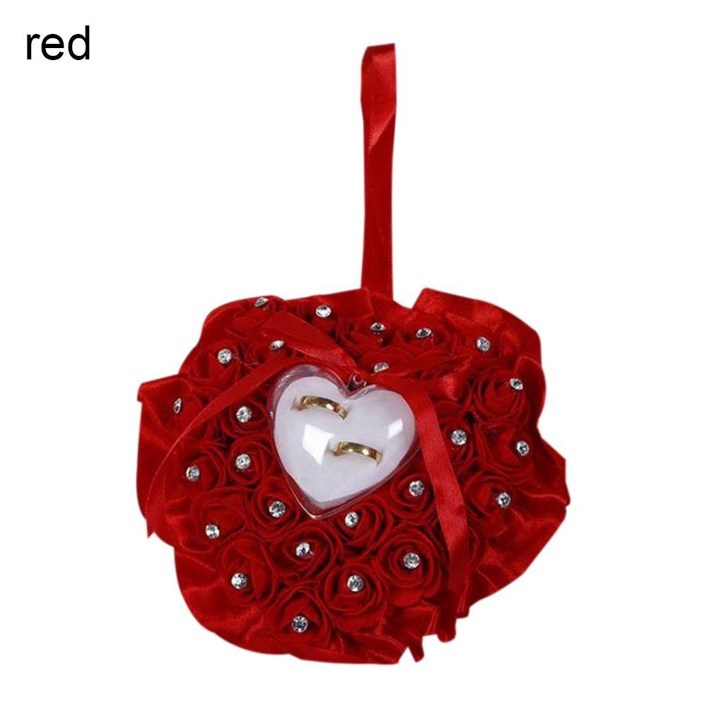 

Подушка для носіння каблучок Весільна романтична скринька для каблучок Тримач каблучок Футляр для коштовностей Коробка для зберігання червоний