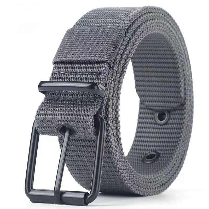 Men s Belt Porous Canvas Pin Buckle Leather Belt Outdoor Sports Belt Women s Trendy Eyelet Belt With Jeans Belt For Men Women  серый