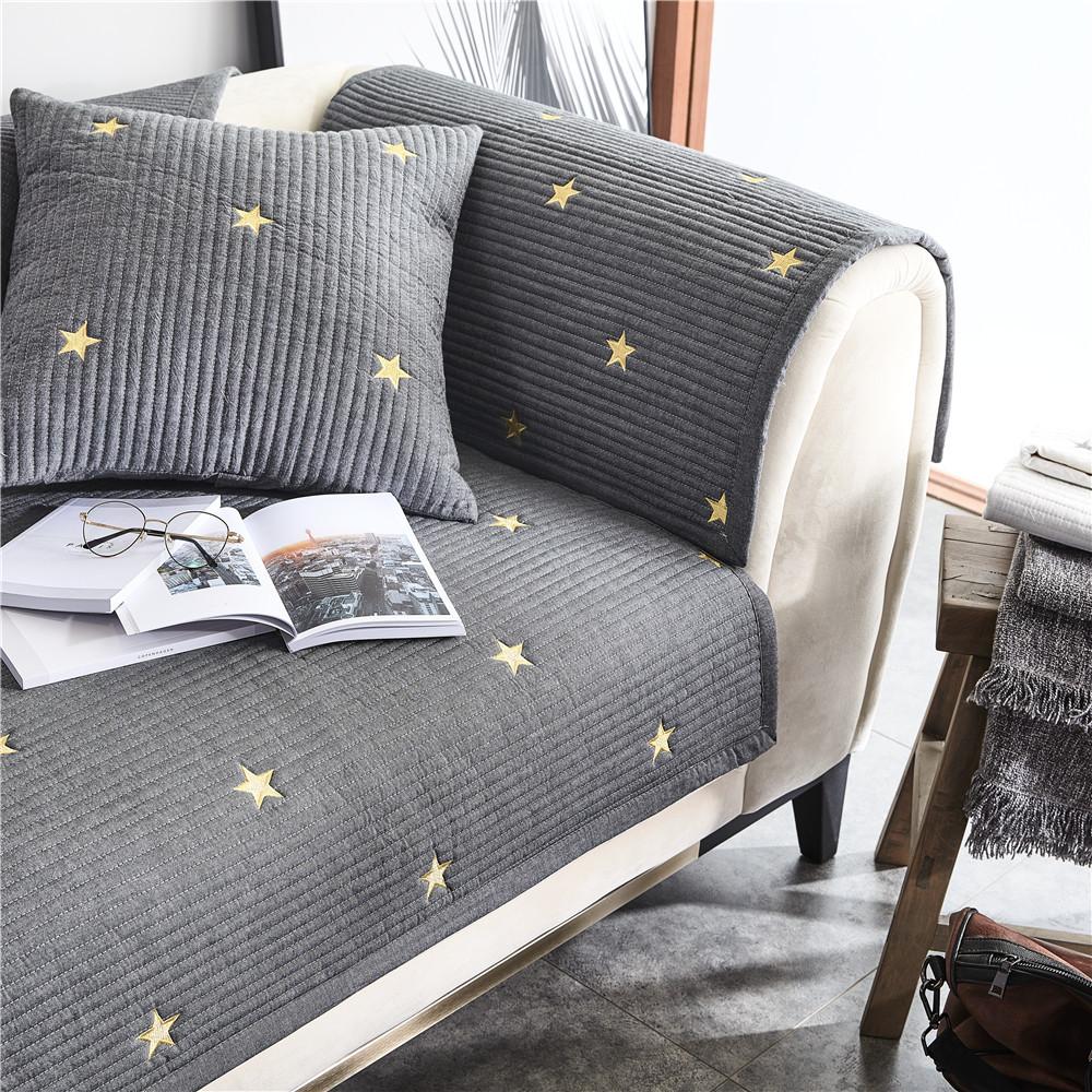New Sofa Mat Four Season Pure Cotton Star Pattern Anti Slip Cushion Sofa Cover Home Furnishings Living Room Universal Sofa Cover