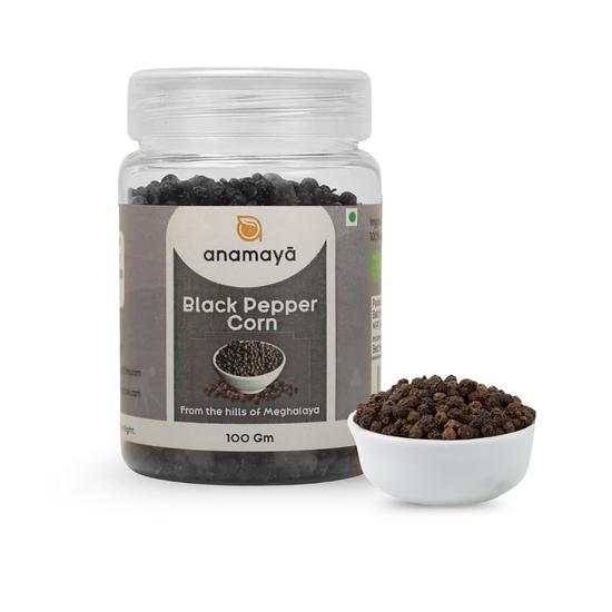 Anamaya North-East India Black Pepper Corns | Black Pepper Whole or Sabut Kali Mirch  | Grown and Harvested in Meghalaya | 100 Gram 100GM