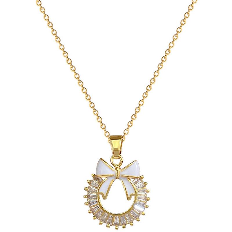 Micro-Inlaid Necklace Earrings Set Light Luxury Ring Bow Personality Temperament Banquet Earrings Necklace Group