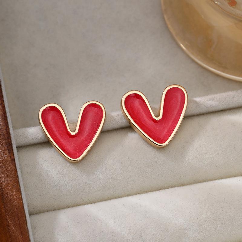 Ins vento amore orecchini a lobo quotidiani squisiti piccoli e versatili semplici orecchini a cuore gioielli per orecchie