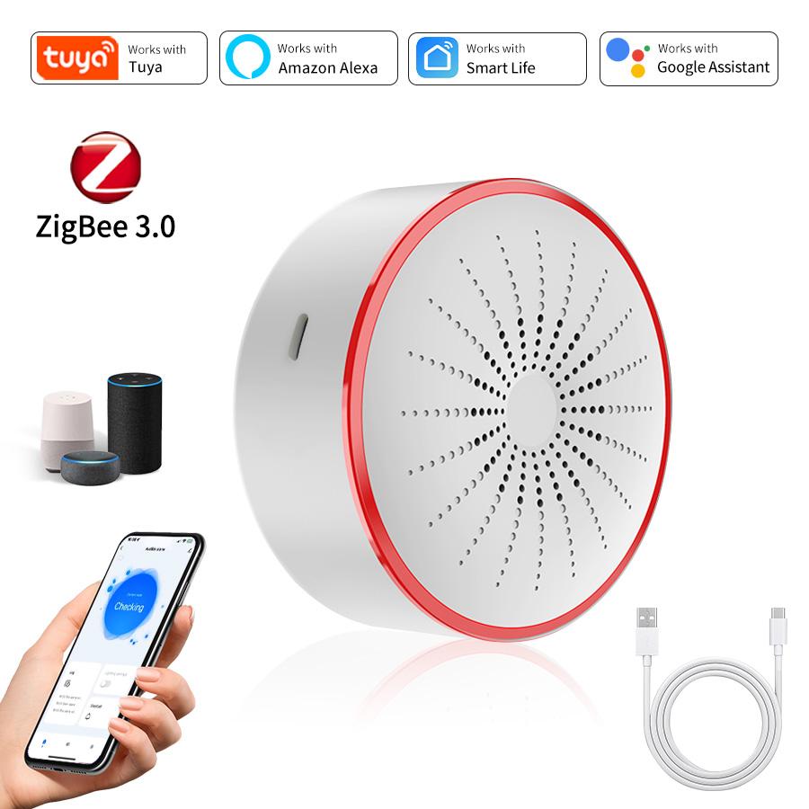 Tuya ZigBee WiFi Smart Sirenenalarm 96dB Ton und Licht Heim-Sicherheitsalarm Smart Life App Funktioniert mit Alexa Google Assistant