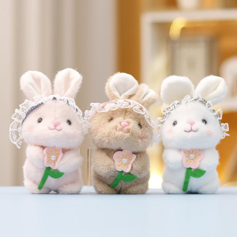 Rabbit Cute Rural Embracing Flowers Plush Toy Keychain Kid Gift Perfect Choice