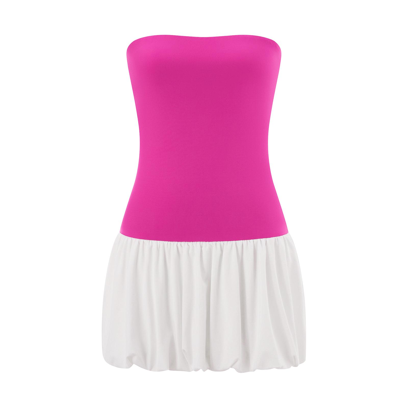 

Женское мини-платье без бретелек, летнее однотонное платье-фонарик с пузырьками для коктейля, пляжа, уличной одежды XL розы красного