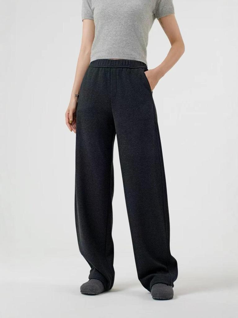 Women's Plus Size Wool Blend Fleece-Lined Curved Leg Pants for Autumn/Winter