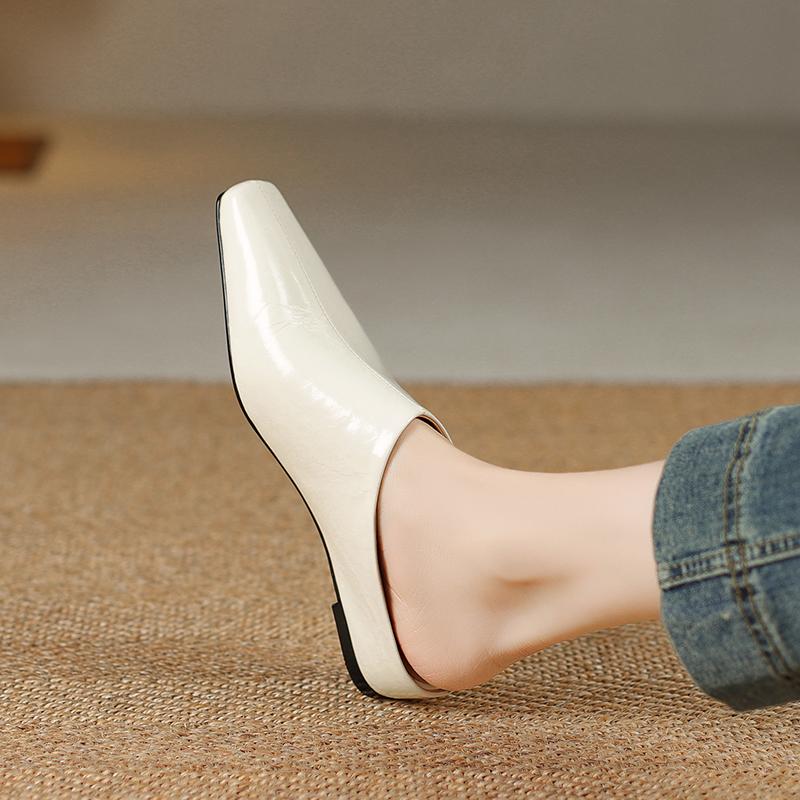 Fashion 2025 Summer Women Shoes Genuine Leather Square Toe Women Sandals Solid Modern Sandals for Women Chunky Heel Women's Mules Shoes