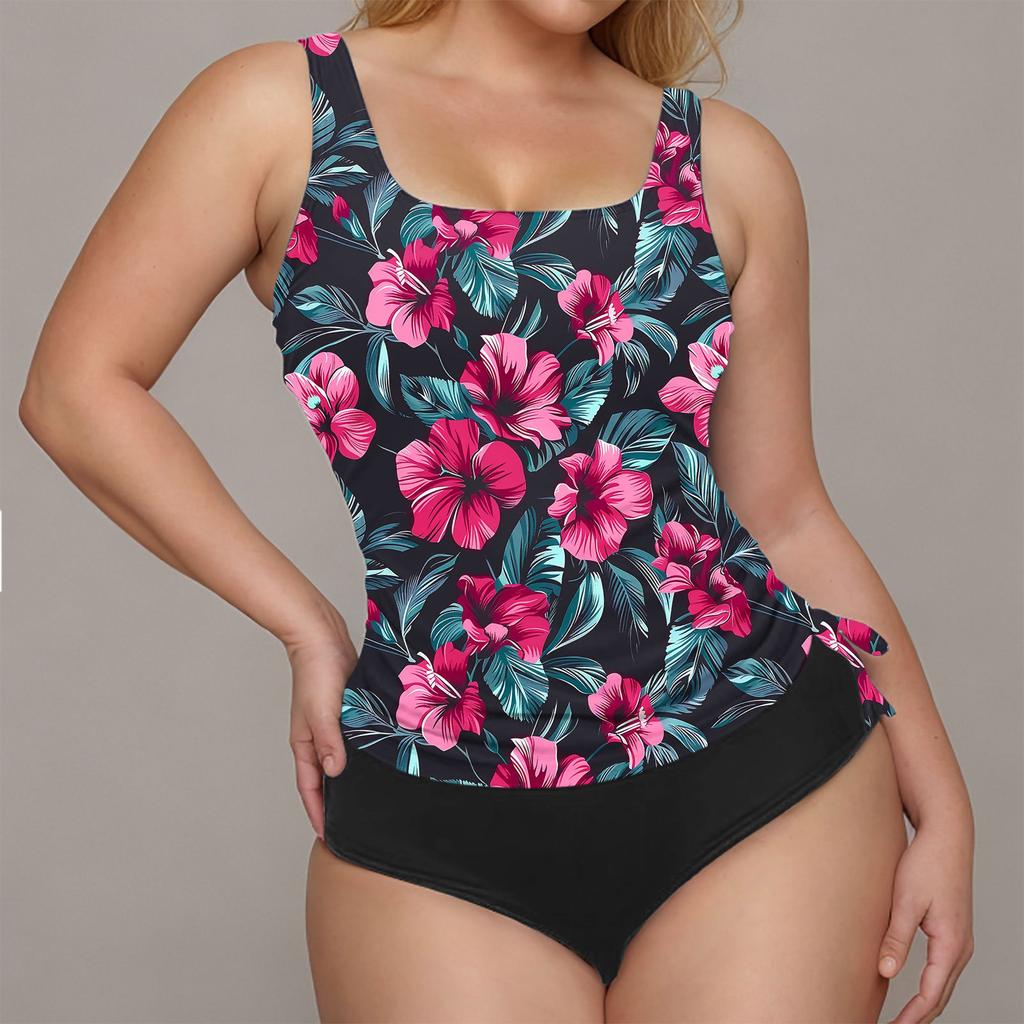 2026 Drawstring Tankini 2 Pieces Swimsuit Women Printed Swimwear Female Solid Bathers Bathing Swimming Swim Suit Beachwear XXL