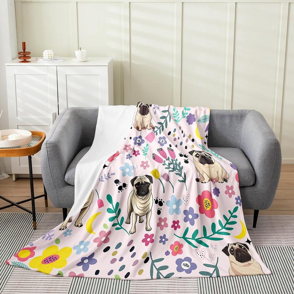 Erosebridal Floral Sloth Flannel Blanket for Kids Pink Cartoon Kawaii Sloth Throw Twin x Inch Fuzzy Garden Tulip Sofa Blanket