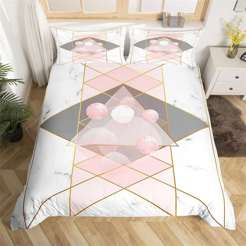 Mramorový povlak na přikrývku Zlatý pozlacený mramorový potisk Sada povlečení z mikrovlákna Abstraktní geometrický povlak na přikrývku Twin King pro děti Dívka Dospělý