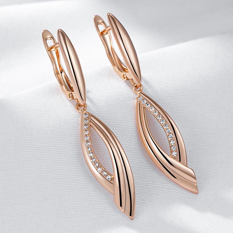 Kienl   Rose Gold Color Long Dangle Earring For Women Glossy Natural Zircon Accessories Ethnic Bride Daily Vintage Jewelry