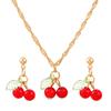 Cherry Red Cross-Border Necklace & Earrings Set: Light Luxury Niche Design, Elegant Clavicle Chain, Exquisite Accessories for Women