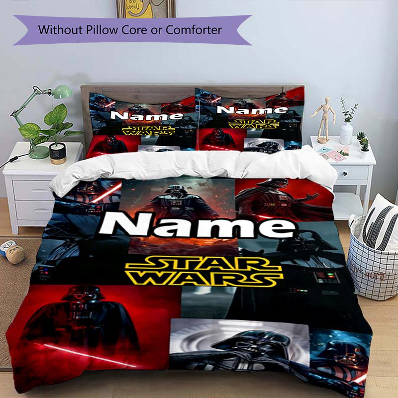 3-delige dekbedovertrekset (1*Dekbedovertrek + 2*Kussensloop, Zonder Vulling), Beddengoed Set met Gepersonaliseerde Naam en Star Wars Patroon, Home Slaapkamer Decoratie Cadeau