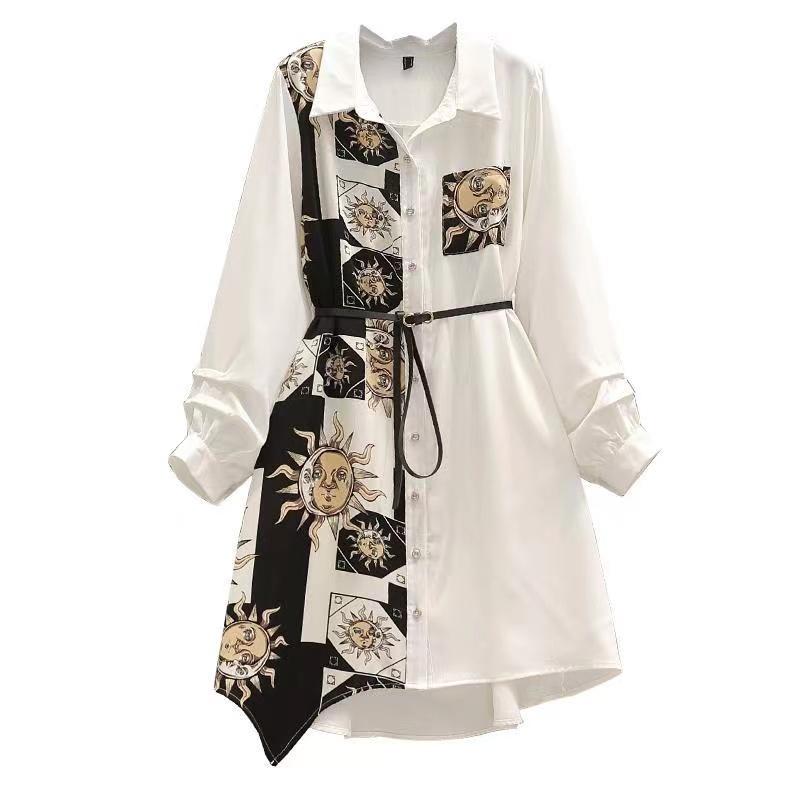 Met Een Riem Nieuw Modeontwerp Smalle Slanke Minderheid Middellange Lange Jurk Dames Nieuwe Lente Zwart Wit Student