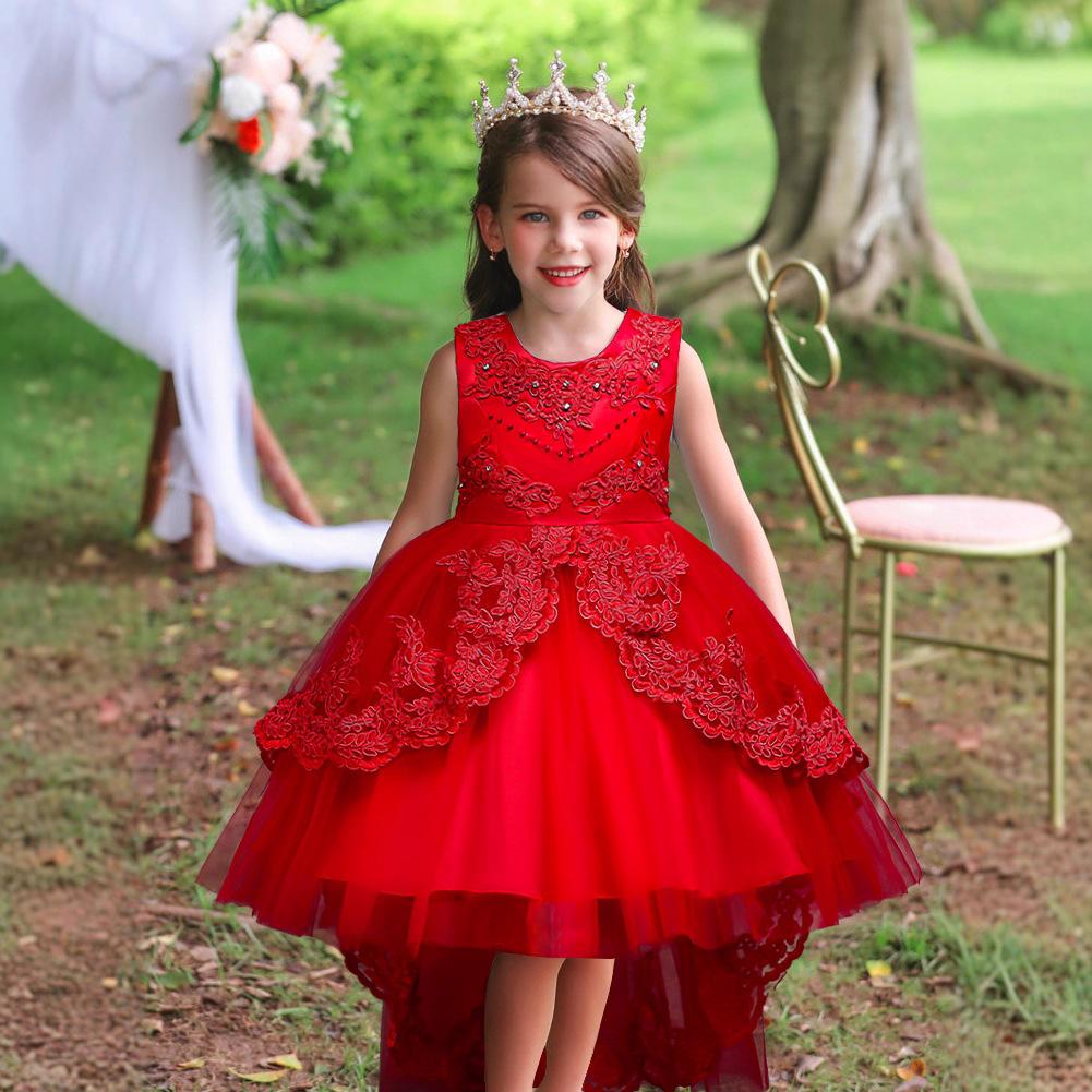 Children's formal wear: princess dresses, embroidered girls' dresses, lace dresses, flower girl dresses with trains, and puff-skirted dresses
