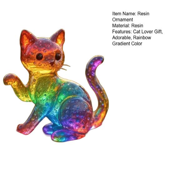 Rainbow Cat Statue Resin Colorful Translucent Cat Figurine Cute Rainbow Gradient Color Cat Ornament for Desk Bookshelf Decor Cat Lover Gifts