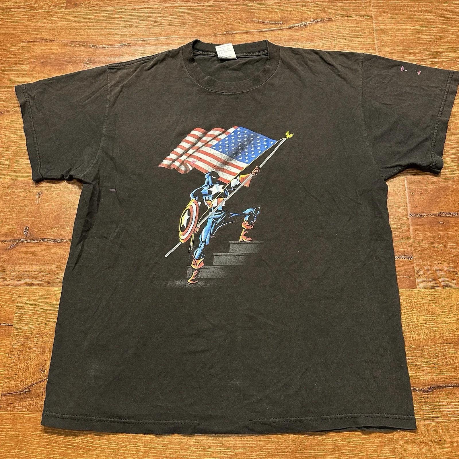 Vintage Captain America T Shirt Mens L Black Short Sleeve Marvel Comics Rare 90s M