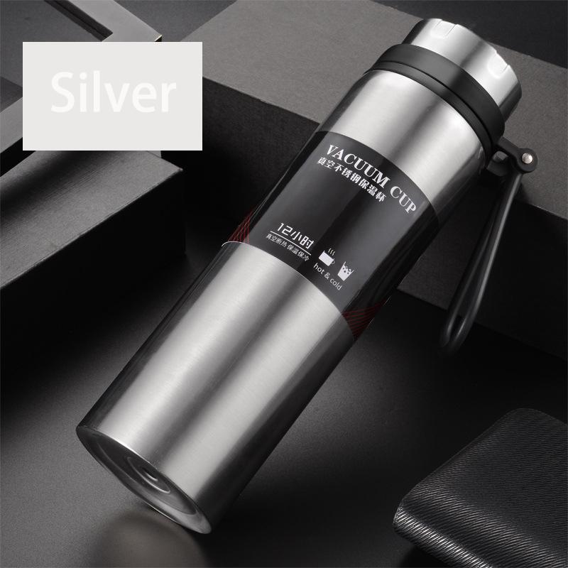 

Термос из нержавеющей стали с эффективной изоляцией, портативный вакуумный стакан для путешествий, походов, офиса, школы, герметичная термобутылка 1000ml серебряный
