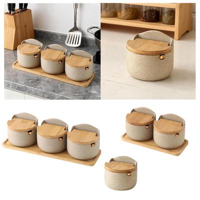 Condiment Jar Condiment Pot with Flip Lid Spoon Modern Ceramics Storage Jars