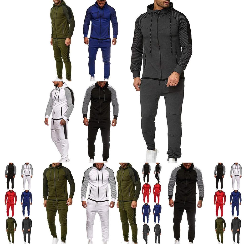 Classic Men Tracksuit Set With Hooded Pullover And Adjustable Jogging Pants