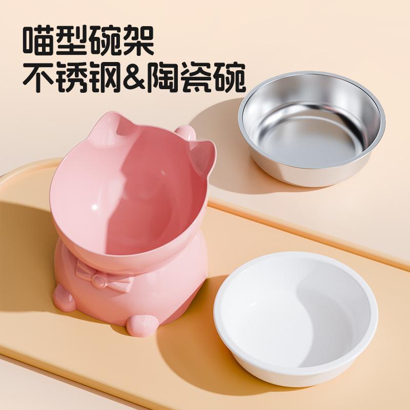 Cat Bowl with Slanted Mouth, Neck Protection Cat Food Bowl, Cat Food and Water Bowl, Anti-Spill Slanted Mouth Cat Bowl, Stainless Steel Cat Bowl