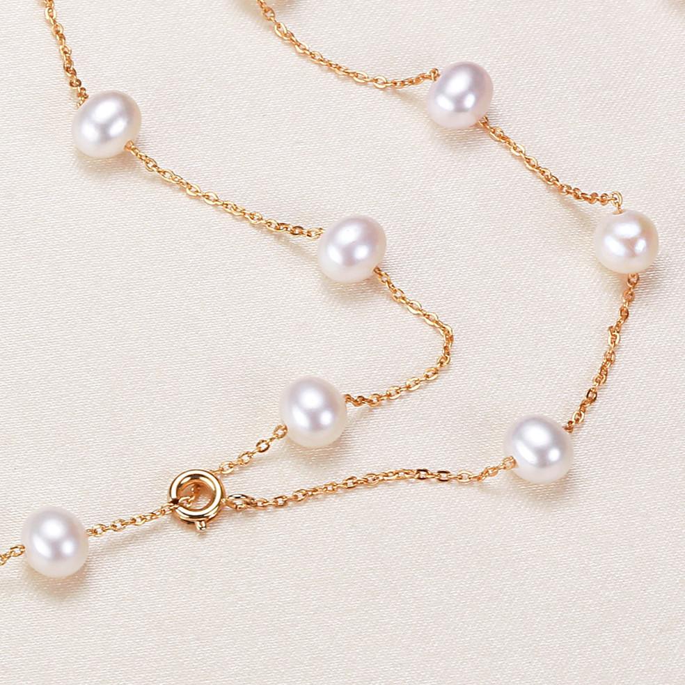 Halskette aus 18 Karat Gold mit natürlichen Süßwasserperlen, einfacher Modeschmuck für Frauen, 50 cm lange Ketten