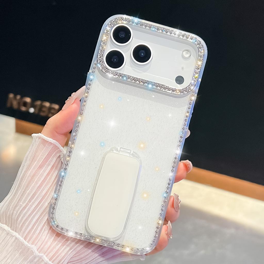 Flash Diamond for Apple 17Air Phone Case Flash Powder for IPhone 16E Straight Mirror Stand 15promax