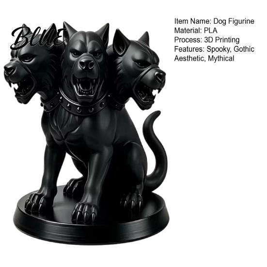 Gothic Home Decor Three-Headed Dog Figurine Mythology Animal Statue 3D Printed Dark Fantasy Room Accessories Halloween Ornament for Desktop