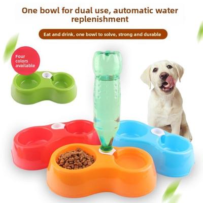 Haustier Wasserspender, Doppelnapf, Doppelzweck-Wasserflasche, Fressnapf für Haustiere und Hunde, Teller, Tropfsicherer Hundenapf, Katzen- und Hundenapf