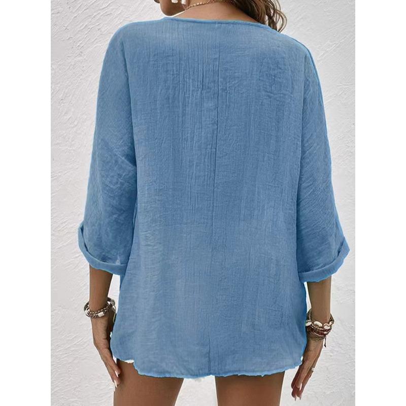 Summer V-neck Pullover Short-sleeved Loose Women's Shirt Casual Women's Blouse