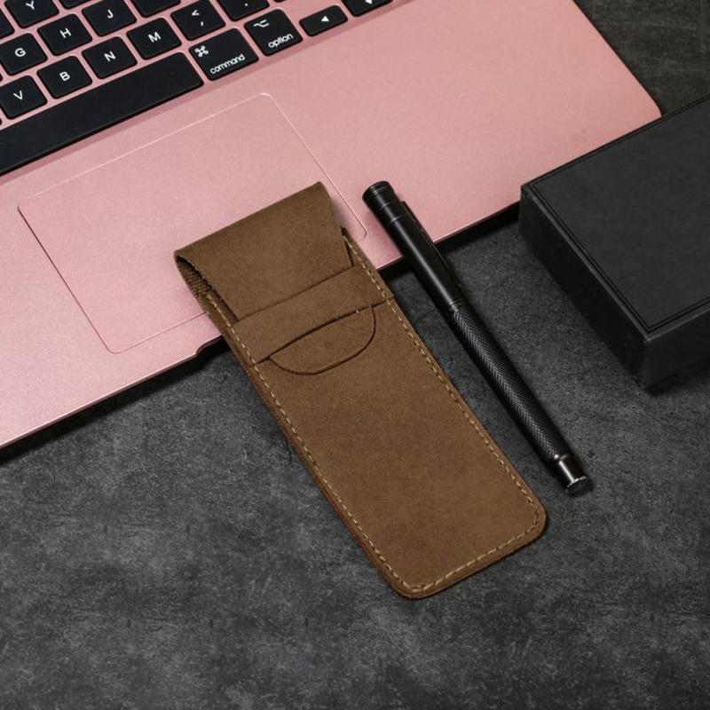 Vintage Leather Pen Case Pocket Pen Pouch Pen Sleeve Mini Stationery Organizer Bag For Students Office Women Men Business Travel