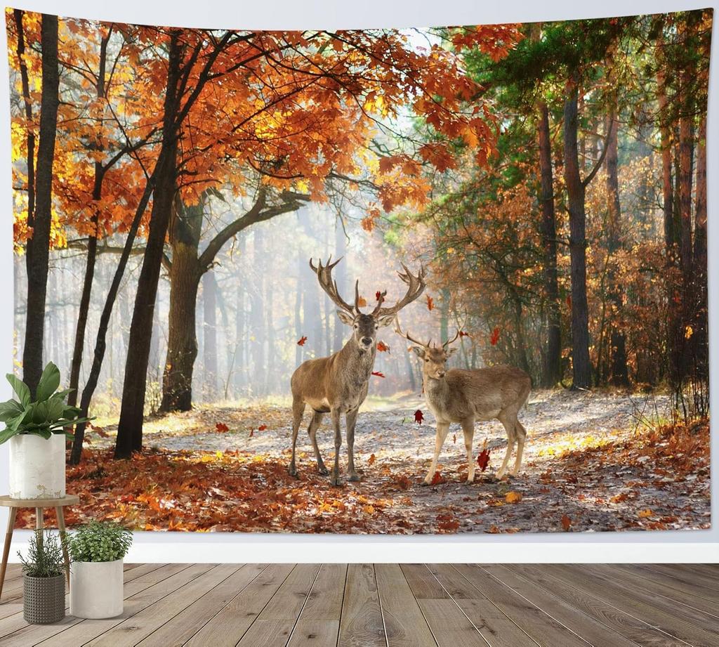 Halloween Tapestry Wall Hanging Horror Tombstone and Scary Skull In Cemetery Wall Art Spooky Dead Tree and Crow Under Full Moon