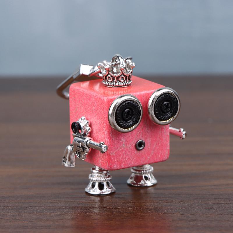 Lovely Hand-Made Punk Wooden Metal Steampunk Robot Charactors Keychain Pedant Necklace For Bag Charm Cool Jewelry Gift