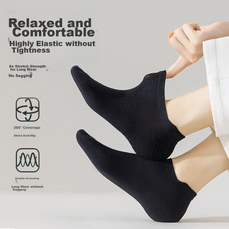 MIIOW Women's 6 Pairs Summer 100% Cotton Antibacterial Deodorant Black Breathable Mesh Low-Cut Socks